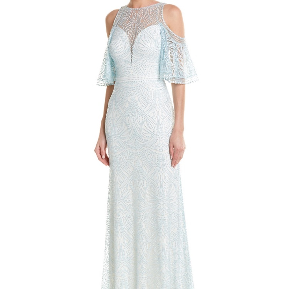 Stunning Tadashi Elbow sleeve cold shoulder gown
